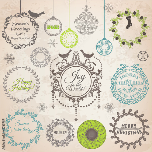 Vector Set: Christmas Calligraphic Design Elements and Page Deco