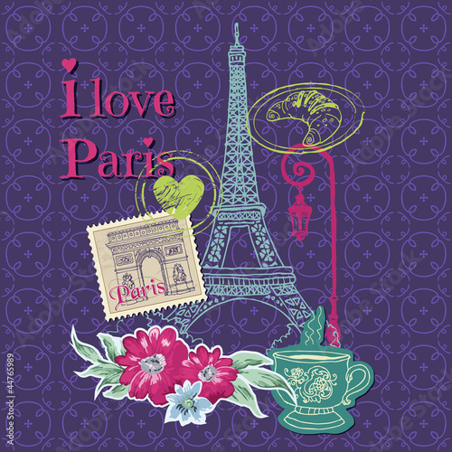 Scrapbook Design Elements - Paris Vintage Card with Stamps