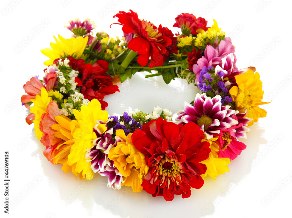wreath of beautiful summer flowers, isolated on white wreath of beautiful summer flowers, isolated on white