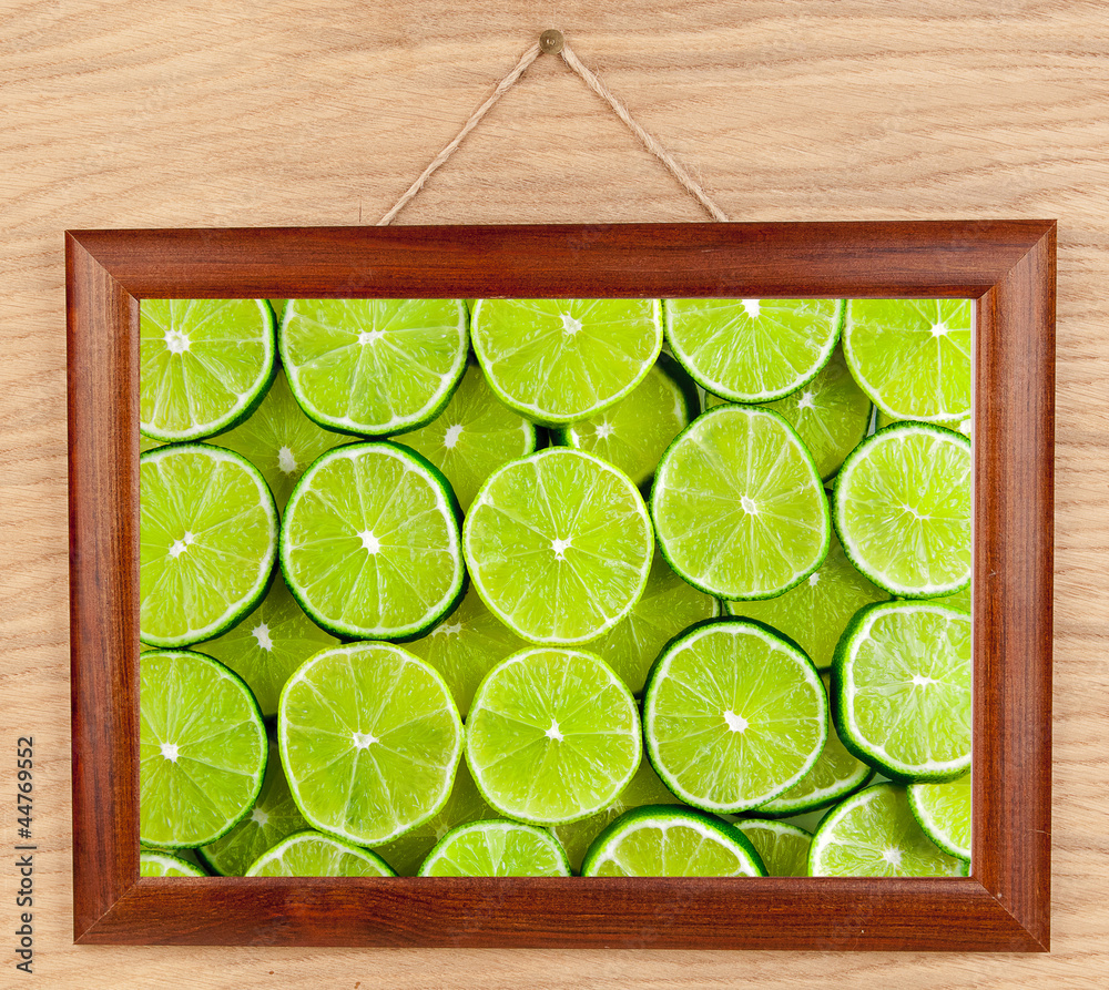 Lime in wooden frame