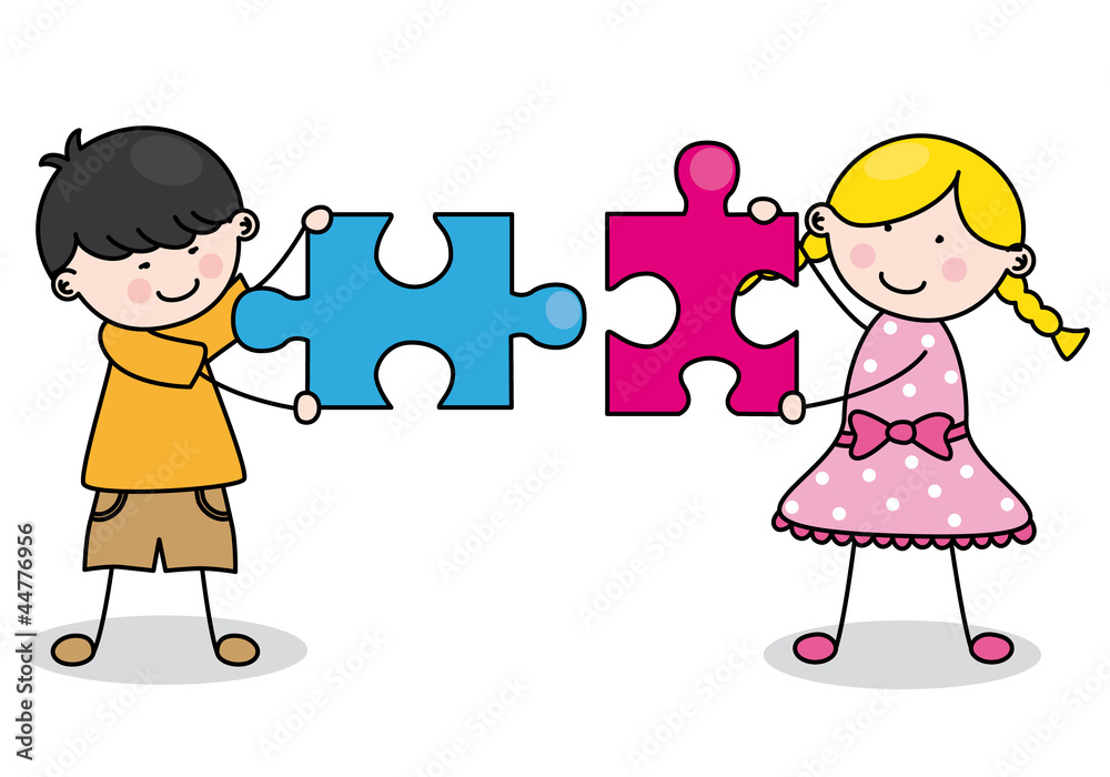 Niños con piezas de puzzle