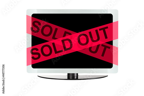 Computer with red sold out tape