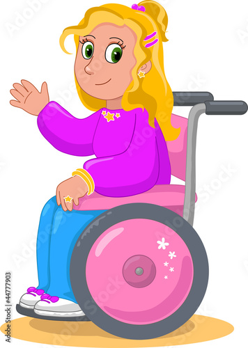 Happy young girl on her wheelchair.