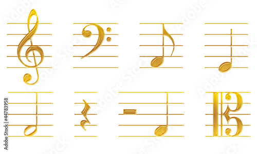 Złote nuty muzyczne klucz wiolinowy photo