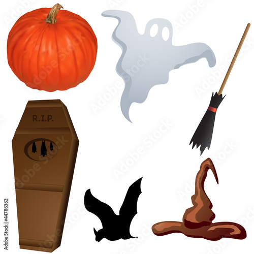 Halloween objects isolated on white.