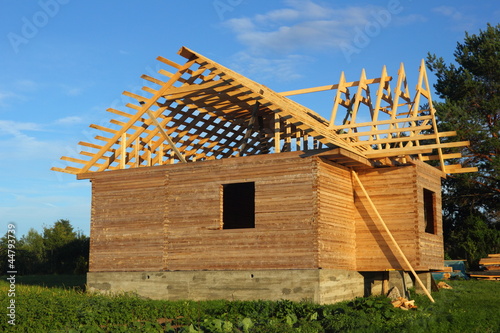 wooden house under construction