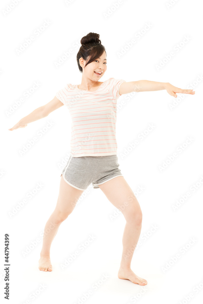 Beautiful young woman doing yoga. Portrait of asian.