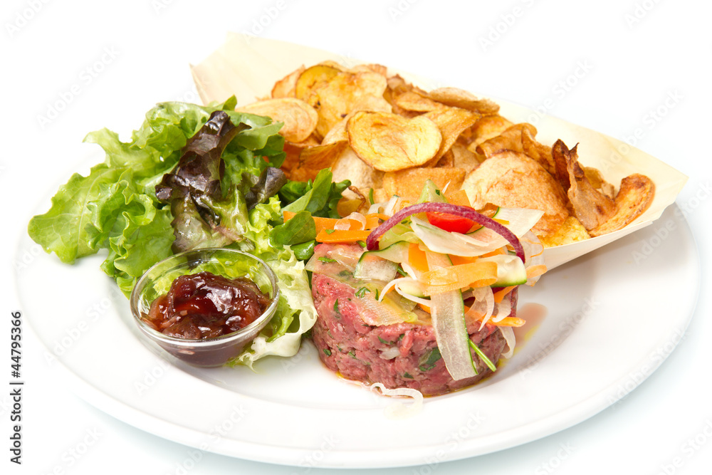 tasty tartare with potatoes and salad tasty tartare with potatoes and salad