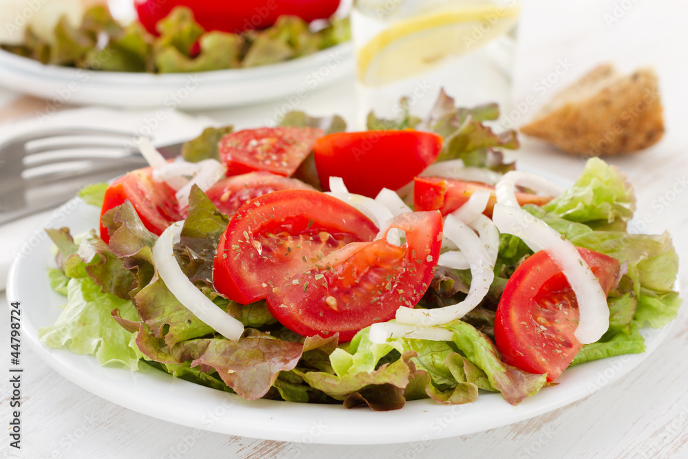 vegetable salad on the white plate