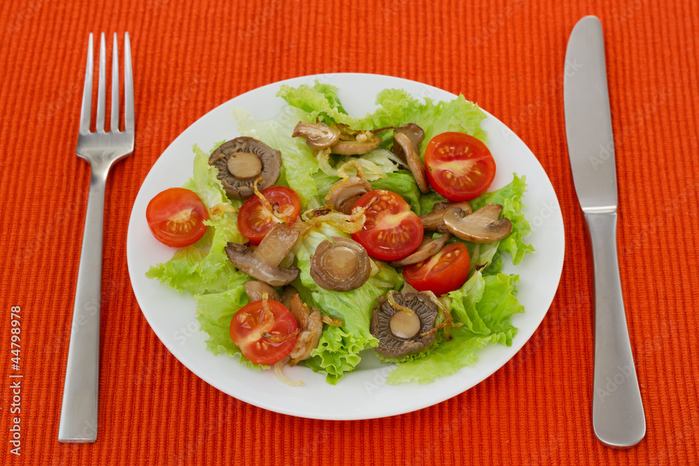 salad with fried champignon with tomato salad with fried champignon with tomato