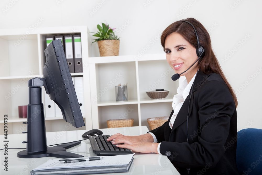Young Smiling Support Phone Female Operator Young Smiling Support Phone Female Operator