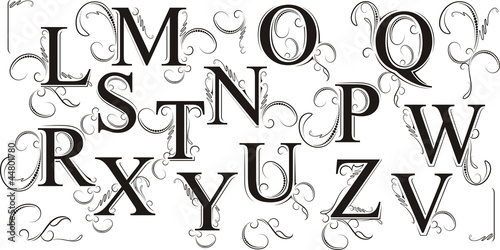 Set of decorative floral letters
