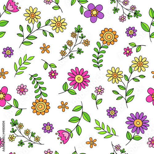 Fototapeta Naklejka Na Ścianę i Meble -  Flowers Springtime Doodles Seamless Repeat Pattern
