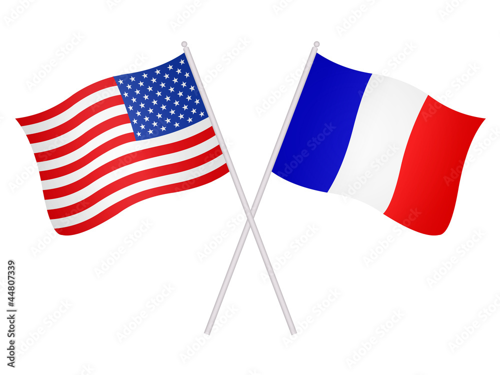 Drapeaux de l'alliance franco-américaine Illustration Stock | Adobe Stock