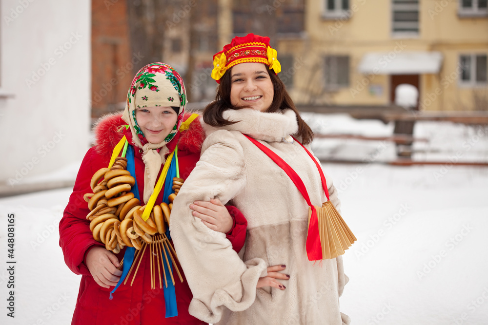  girls celebrating  Shrovetide  at Russia