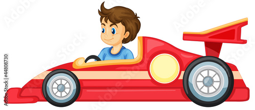 a boy driving a car