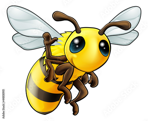 Happy waving cartoon bee