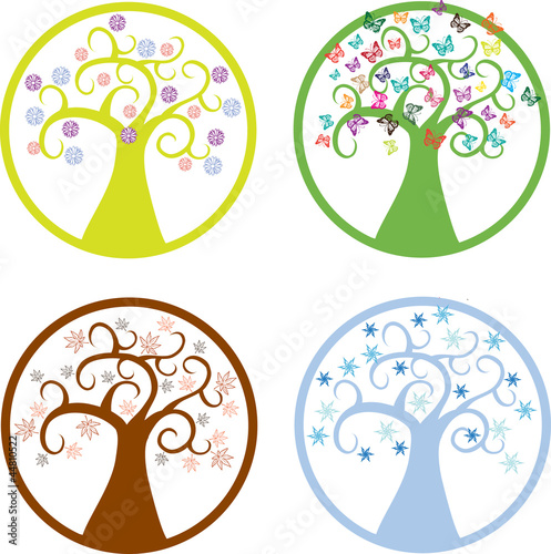 four season symbols,colorful vector background