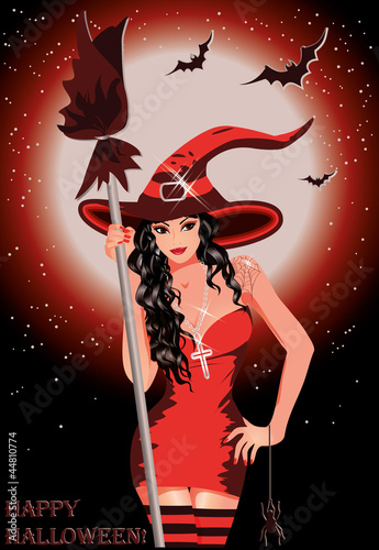 Happy Halloween. Sexy witch with broom