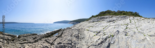 panoramic view of a beautiful rocky beach in croatia  blue sea