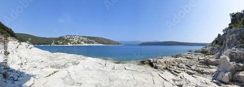 panoramic view of a beautiful rocky beach in croatia, blue sea