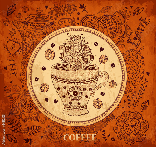 Vintage vector background with coffee cup