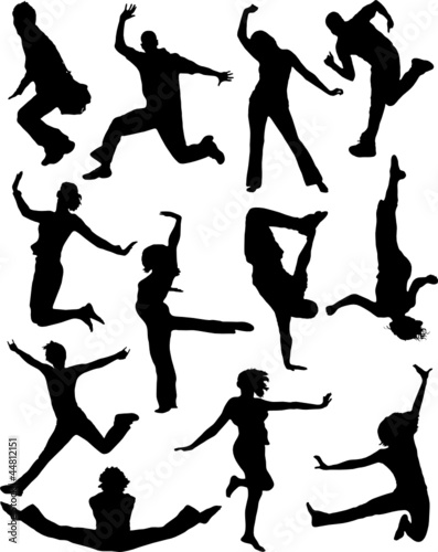 Collection of silhouettes of active people