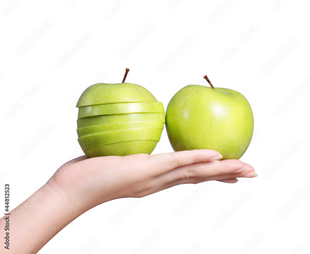 hand with green apple hand with green apple