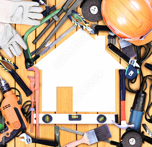 Selection of tools in the shape of a house