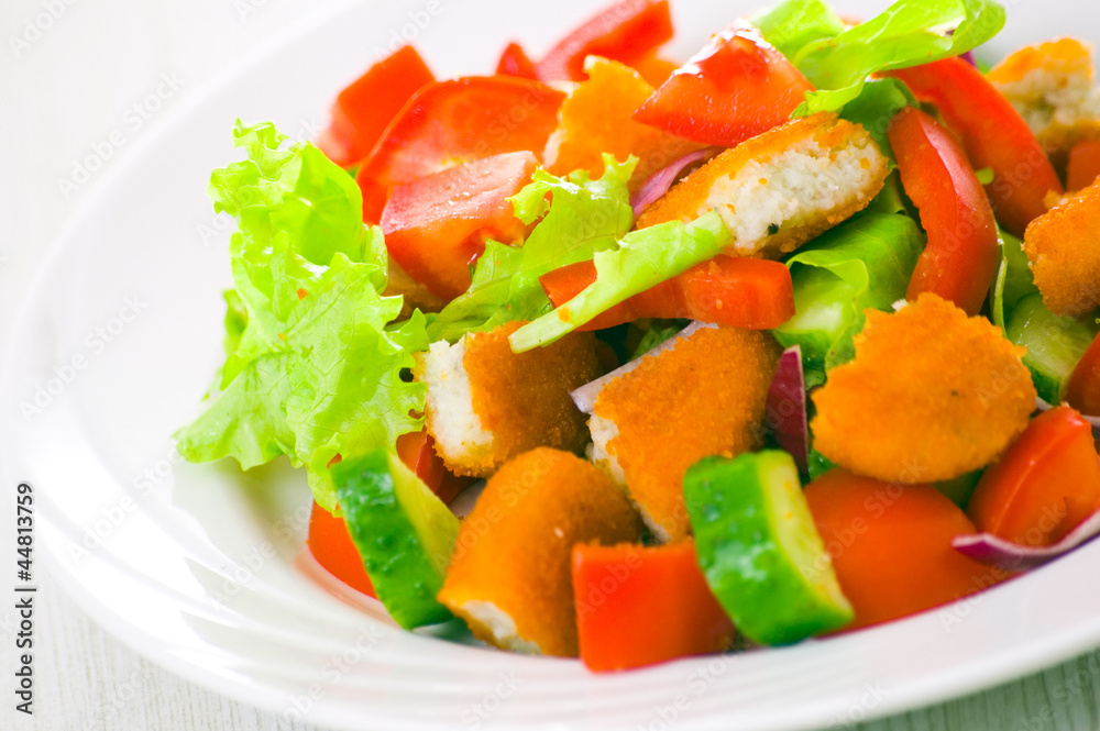 fresh vegetable salad with nuggets fresh vegetable salad with nuggets