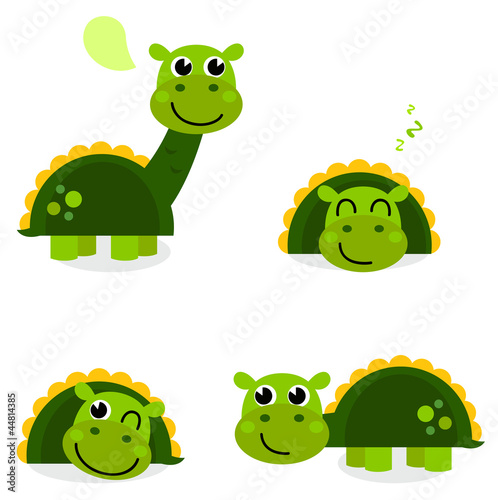 Cute green dinosaur set isolated on white
