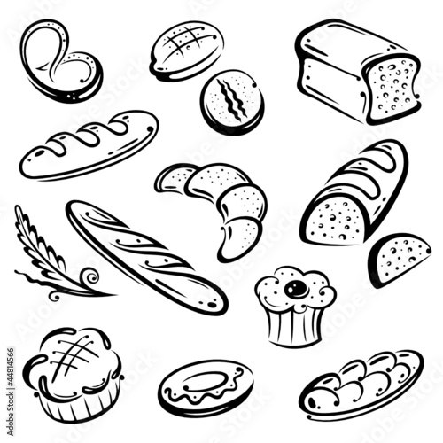 Backwaren, Bäcker, Bäckerei, Brot, vector set