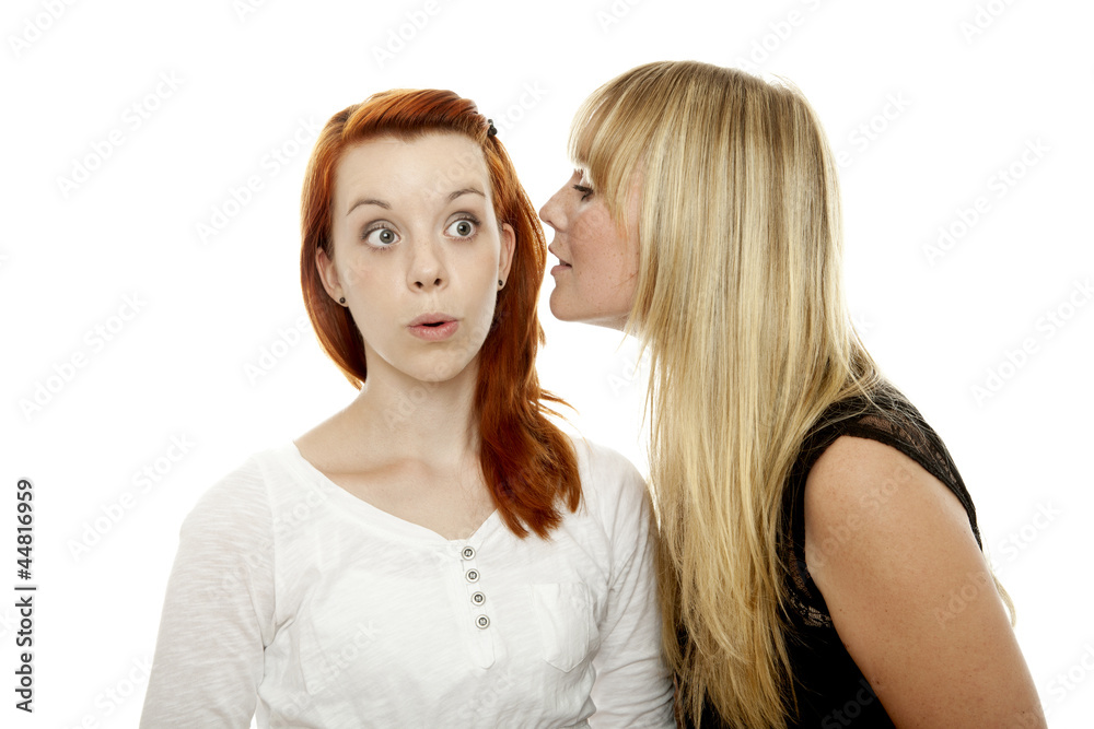 young beautiful red and blond haired girls tells a secret young beautiful red and blond haired girls tells a secret