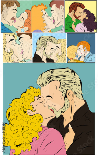 Obraz w ramie Retro Comic Kiss Love Vectors