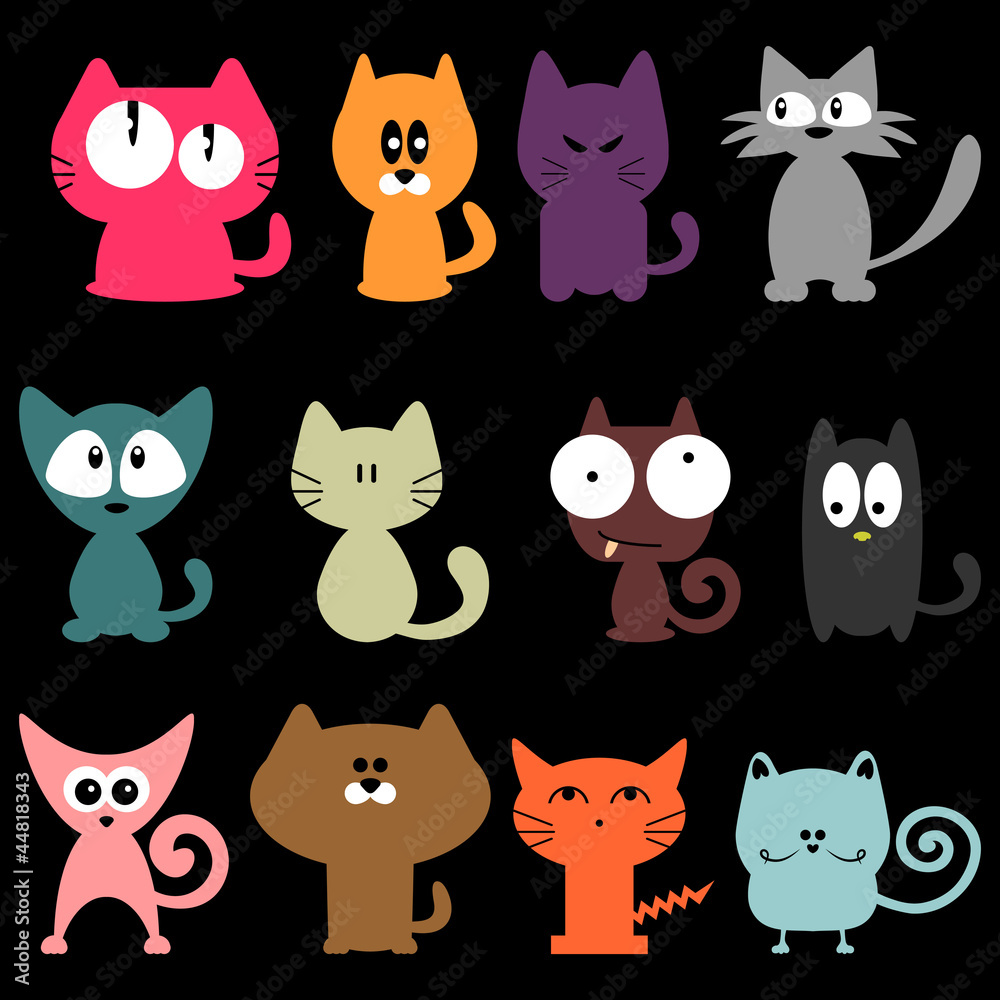 Set of various colorful funny cats Set of various colorful funny cats