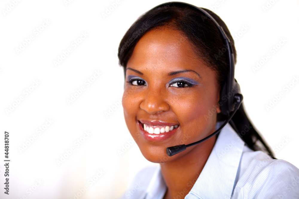 Afro-american receptionist looking at you Afro-american receptionist looking at you
