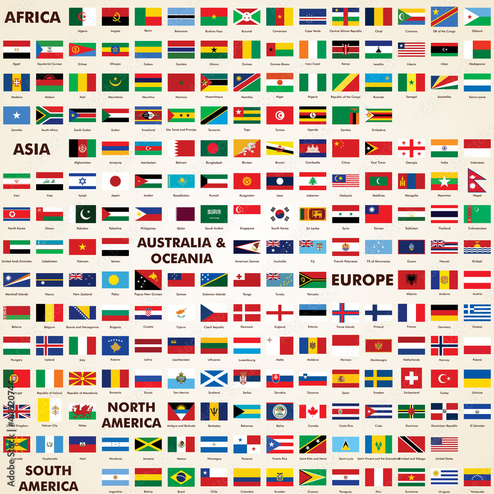 Naklejka premium Flags of the world, pack world flags