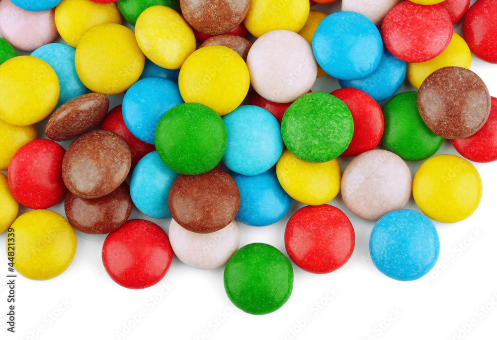 Сloseup of colorful chocolate candies on white Сloseup of colorful chocolate candies on white