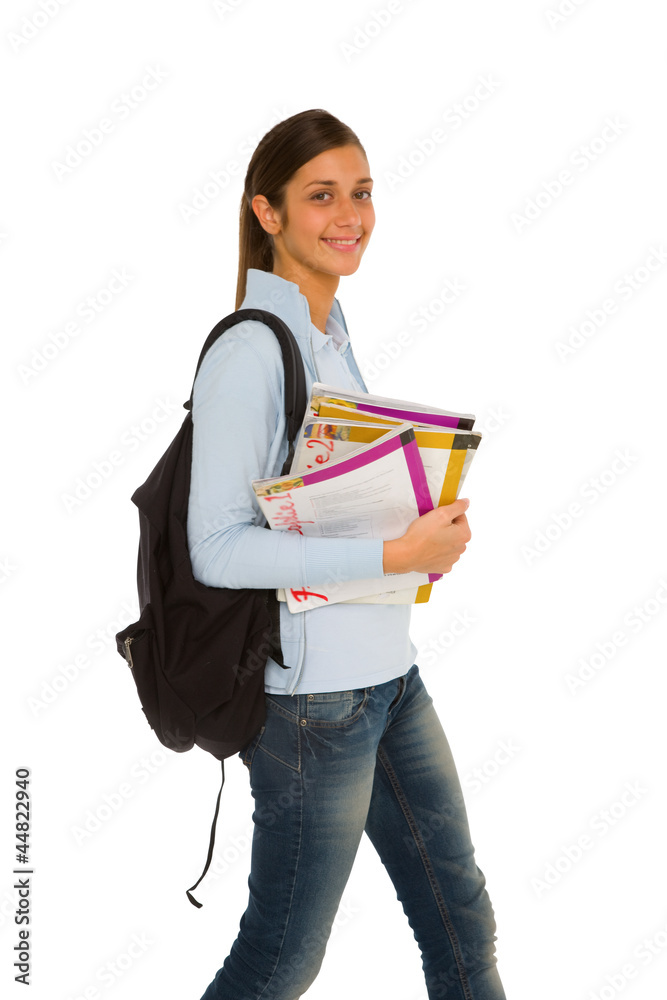 teenage girl with backpack and books teenage girl with backpack and books