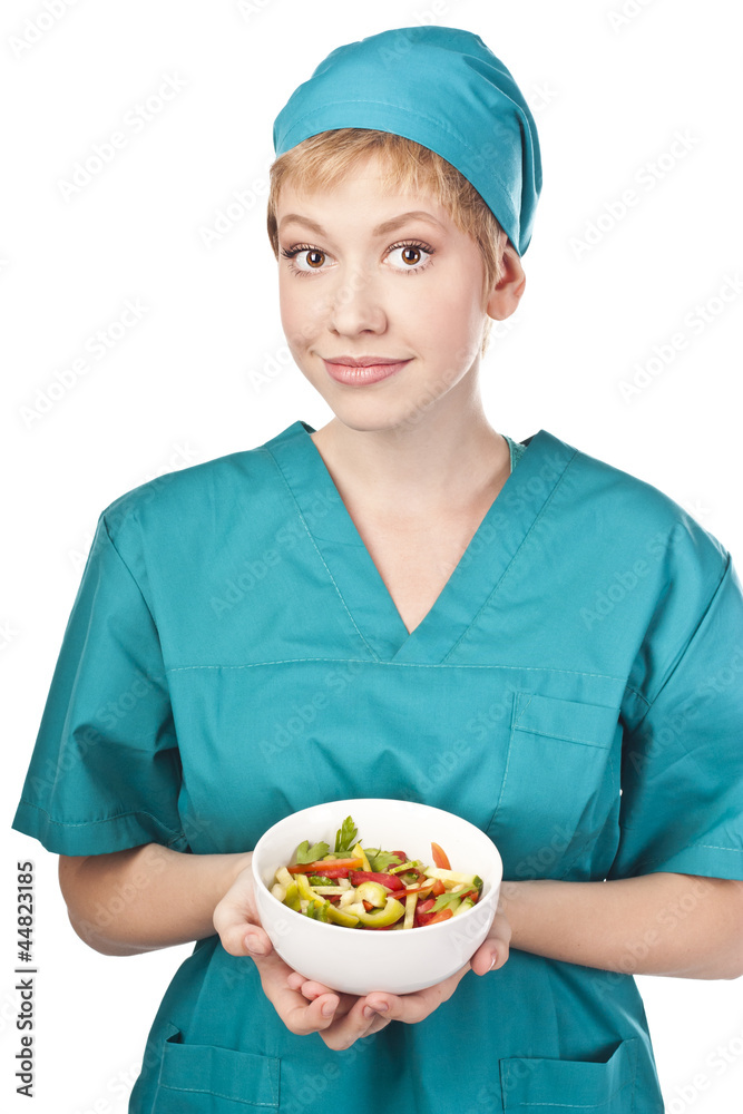 Young doctor. Healthy lifestyle. Studio white background Young doctor. Healthy lifestyle. Studio white background