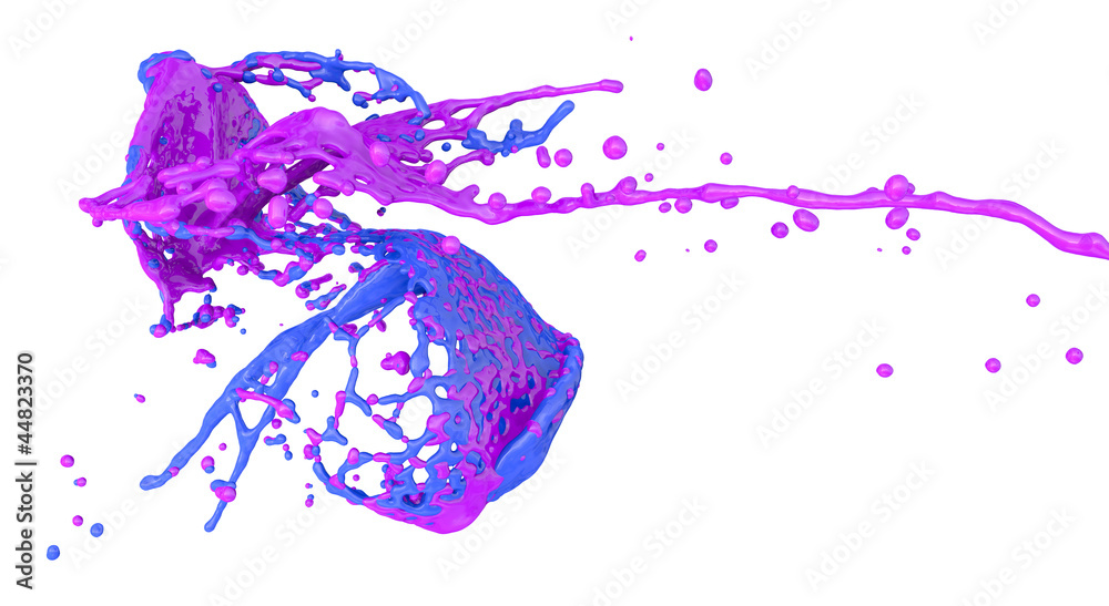 Fototapeta premium pink and blue color splashes collide - isolated on white