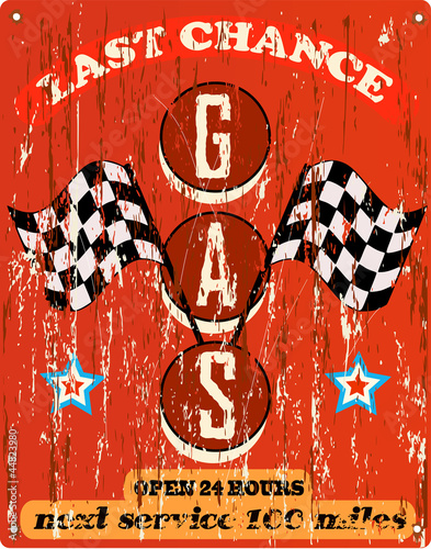 Vintage gas station sign, vector illustration