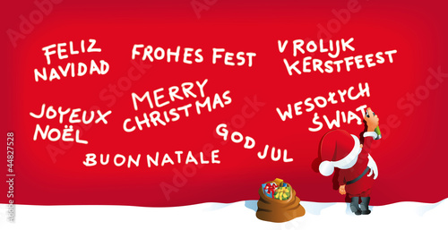Santa Claus sprayt frohe weihnachten international