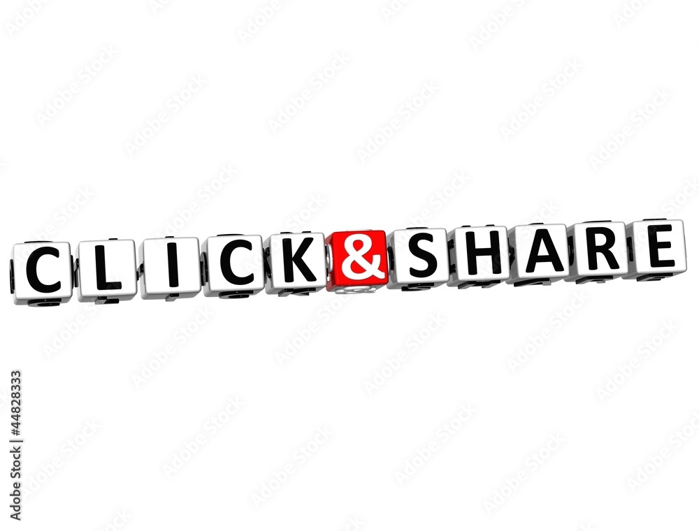 3D Click And Share Button Click Here Block Text