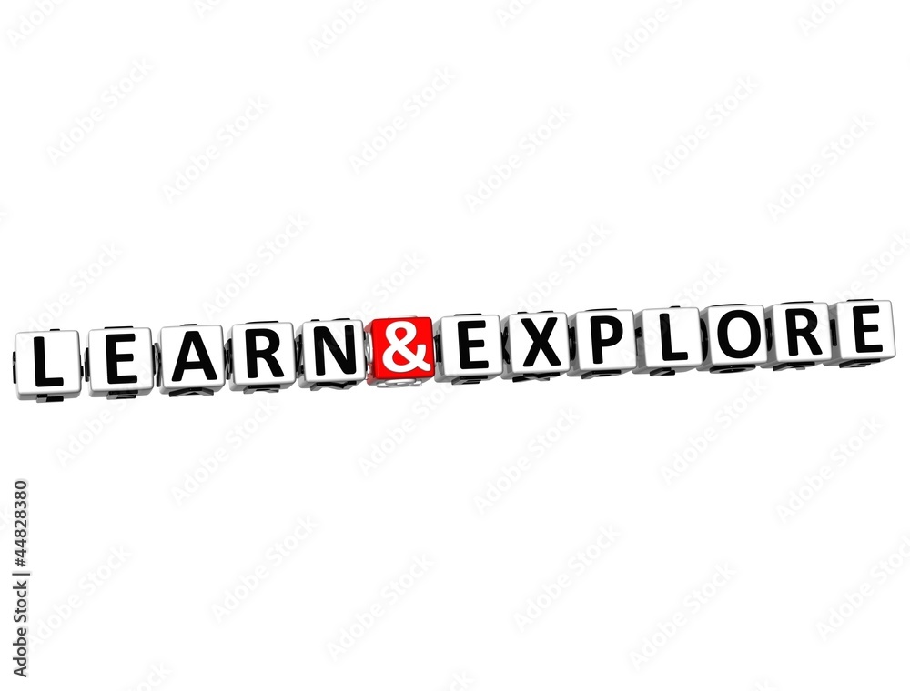 3D Learn And Explore Button Click Here Block Text