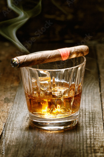 Cuban cigar on whisky