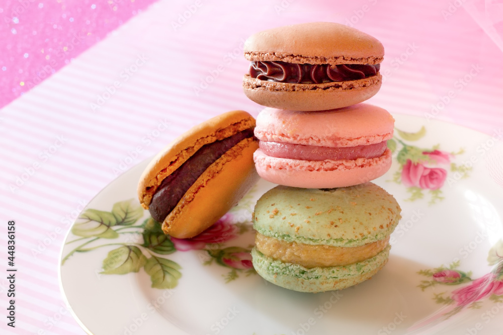 Gourmet French style macaroons with pink
