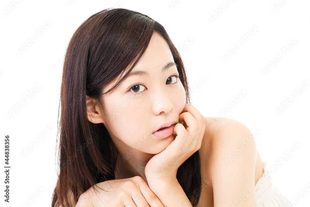 Beautiful young woman relaxing on white background. Portrait of Beautiful young woman relaxing on white background. Portrait of