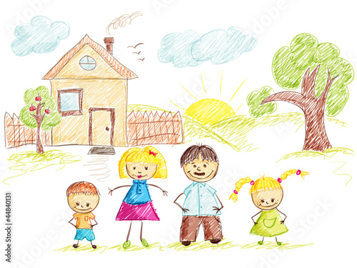 Family and House sketch color