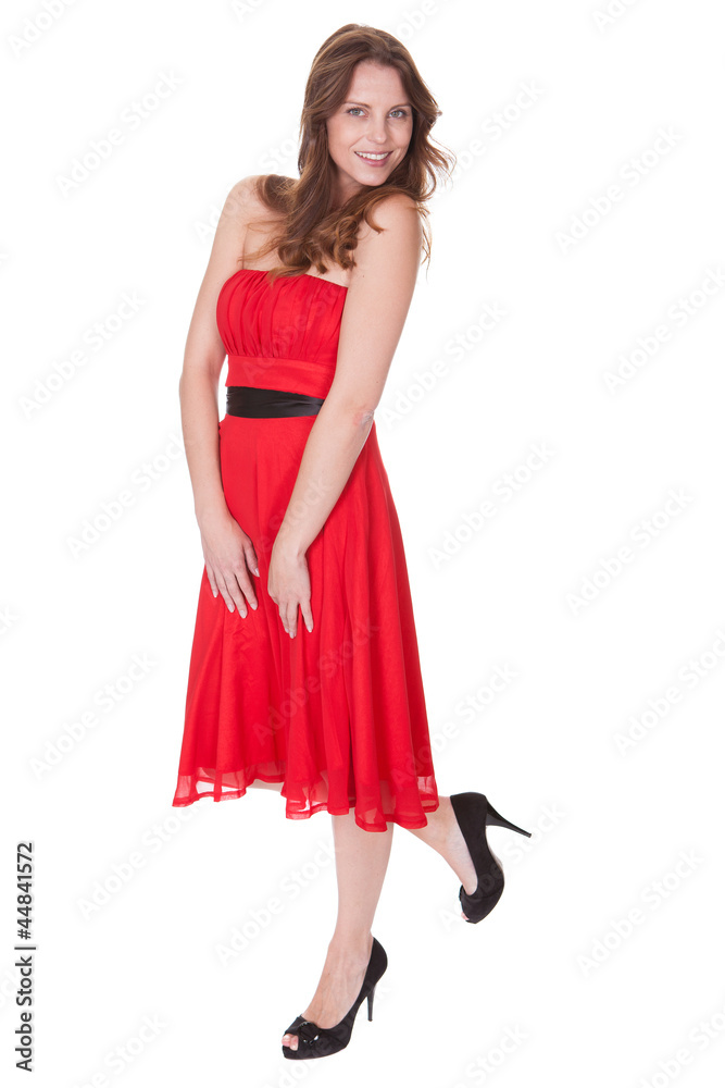 Glamorous woman in red dress